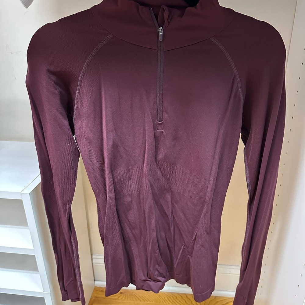 Athleta Maroon Long Sleeve Quarter-Zip Top